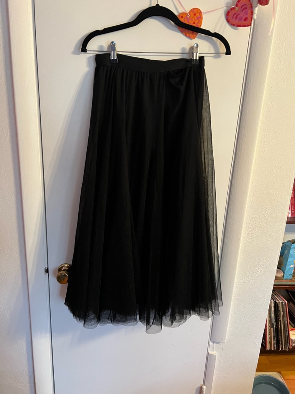 Women's Black Midi Tulle Skirt with Layered Sheer Overlay
